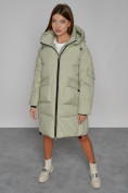 Оптом Пальто утепленное с капюшоном зимнее женское светло-зеленого цвета 51139ZS, фото 10