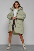 Оптом Пальто утепленное с капюшоном зимнее женское светло-зеленого цвета 51139ZS, фото 11