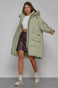 Оптом Пальто утепленное с капюшоном зимнее женское светло-зеленого цвета 51139ZS, фото 12