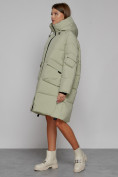 Оптом Пальто утепленное с капюшоном зимнее женское светло-зеленого цвета 51139ZS, фото 2