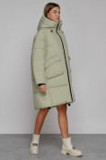 Оптом Пальто утепленное с капюшоном зимнее женское светло-зеленого цвета 51139ZS, фото 3