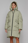 Оптом Пальто утепленное с капюшоном зимнее женское светло-зеленого цвета 51139ZS, фото 5