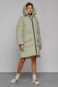 Оптом Пальто утепленное с капюшоном зимнее женское светло-зеленого цвета 51139ZS, фото 6