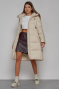 Оптом Пальто утепленное с капюшоном зимнее женское бежевого цвета 51155B в Сочи, фото 11