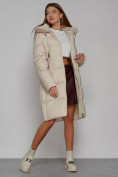 Оптом Пальто утепленное с капюшоном зимнее женское бежевого цвета 51155B, фото 12