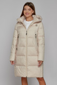 Оптом Пальто утепленное с капюшоном зимнее женское бежевого цвета 51155B в Санкт-Петербурге, фото 13