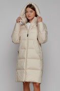 Оптом Пальто утепленное с капюшоном зимнее женское бежевого цвета 51155B в Челябинске, фото 5