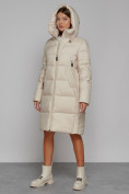 Оптом Пальто утепленное с капюшоном зимнее женское бежевого цвета 51155B в Самаре, фото 7