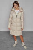 Оптом Пальто утепленное с капюшоном зимнее женское бежевого цвета 51155B в Санкт-Петербурге, фото 9