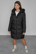 Оптом Пальто утепленное с капюшоном зимнее женское черного цвета 51155Ch в Челябинске, фото 10