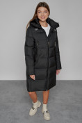 Оптом Пальто утепленное с капюшоном зимнее женское черного цвета 51155Ch в Баку, фото 11