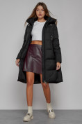 Оптом Пальто утепленное с капюшоном зимнее женское черного цвета 51155Ch в Перми, фото 12
