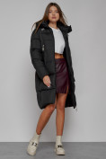 Оптом Пальто утепленное с капюшоном зимнее женское черного цвета 51155Ch в Самаре, фото 13
