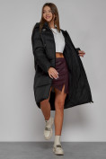 Оптом Пальто утепленное с капюшоном зимнее женское черного цвета 51155Ch в Иркутске, фото 14