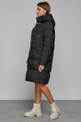 Оптом Пальто утепленное с капюшоном зимнее женское черного цвета 51155Ch в Екатеринбурге, фото 2