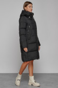 Оптом Пальто утепленное с капюшоном зимнее женское черного цвета 51155Ch, фото 3