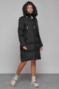 Оптом Пальто утепленное с капюшоном зимнее женское черного цвета 51155Ch в Нижнем Новгороде, фото 7