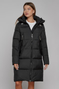 Оптом Пальто утепленное с капюшоном зимнее женское черного цвета 51155Ch, фото 8