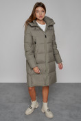 Оптом Пальто утепленное с капюшоном зимнее женское цвета хаки 51155Kh, фото 11