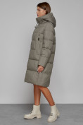 Оптом Пальто утепленное с капюшоном зимнее женское цвета хаки 51155Kh, фото 2