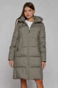 Оптом Пальто утепленное с капюшоном зимнее женское цвета хаки 51155Kh в Омске, фото 5