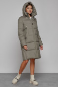 Оптом Пальто утепленное с капюшоном зимнее женское цвета хаки 51155Kh, фото 7
