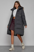 Оптом Пальто утепленное с капюшоном зимнее женское темно-серого цвета 51155TC, фото 11