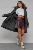 Оптом Пальто утепленное с капюшоном зимнее женское темно-серого цвета 51155TC в Самаре, фото 12