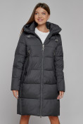 Оптом Пальто утепленное с капюшоном зимнее женское темно-серого цвета 51155TC, фото 13