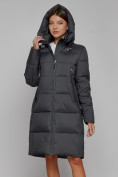 Оптом Пальто утепленное с капюшоном зимнее женское темно-серого цвета 51155TC, фото 5