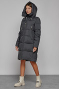 Оптом Пальто утепленное с капюшоном зимнее женское темно-серого цвета 51155TC в Баку, фото 7