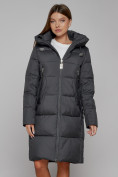 Оптом Пальто утепленное с капюшоном зимнее женское темно-серого цвета 51155TC, фото 8