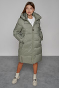 Оптом Пальто утепленное с капюшоном зимнее женское зеленого цвета 51155Z, фото 10