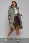 Оптом Пальто утепленное с капюшоном зимнее женское зеленого цвета 51155Z, фото 12