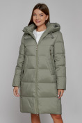 Оптом Пальто утепленное с капюшоном зимнее женское зеленого цвета 51155Z, фото 14
