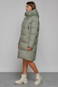 Оптом Пальто утепленное с капюшоном зимнее женское зеленого цвета 51155Z, фото 2