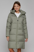 Оптом Пальто утепленное с капюшоном зимнее женское зеленого цвета 51155Z в Волгоградке, фото 8