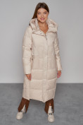 Оптом Пальто утепленное с капюшоном зимнее женское бежевого цвета 51156B, фото 10