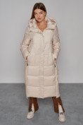 Оптом Пальто утепленное с капюшоном зимнее женское бежевого цвета 51156B, фото 11