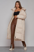 Оптом Пальто утепленное с капюшоном зимнее женское бежевого цвета 51156B, фото 12