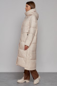 Оптом Пальто утепленное с капюшоном зимнее женское бежевого цвета 51156B, фото 2