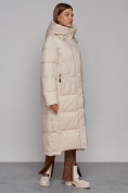 Оптом Пальто утепленное с капюшоном зимнее женское бежевого цвета 51156B, фото 3