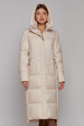 Оптом Пальто утепленное с капюшоном зимнее женское бежевого цвета 51156B, фото 5