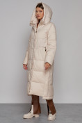 Оптом Пальто утепленное с капюшоном зимнее женское бежевого цвета 51156B, фото 6