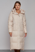 Оптом Пальто утепленное с капюшоном зимнее женское бежевого цвета 51156B, фото 9