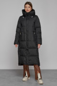Оптом Пальто утепленное с капюшоном зимнее женское черного цвета 51156Ch в Томске