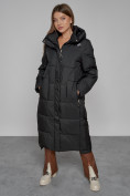 Оптом Пальто утепленное с капюшоном зимнее женское черного цвета 51156Ch в Астане, фото 11