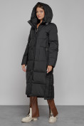 Оптом Пальто утепленное с капюшоном зимнее женское черного цвета 51156Ch, фото 5