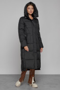 Оптом Пальто утепленное с капюшоном зимнее женское черного цвета 51156Ch, фото 6