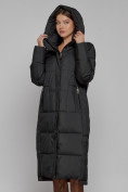 Оптом Пальто утепленное с капюшоном зимнее женское черного цвета 51156Ch в Баку, фото 7